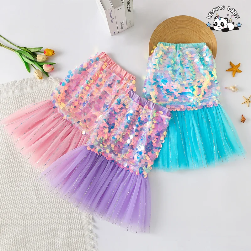 LEZONKIDS - Girls' skirt Mermaid sequin skirt Princess  fishtail skirt bodice dress